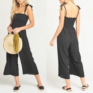 Show Me Your Mumu Women's Black Smocked Wide Leg Parton Jumpsuit Size Medium